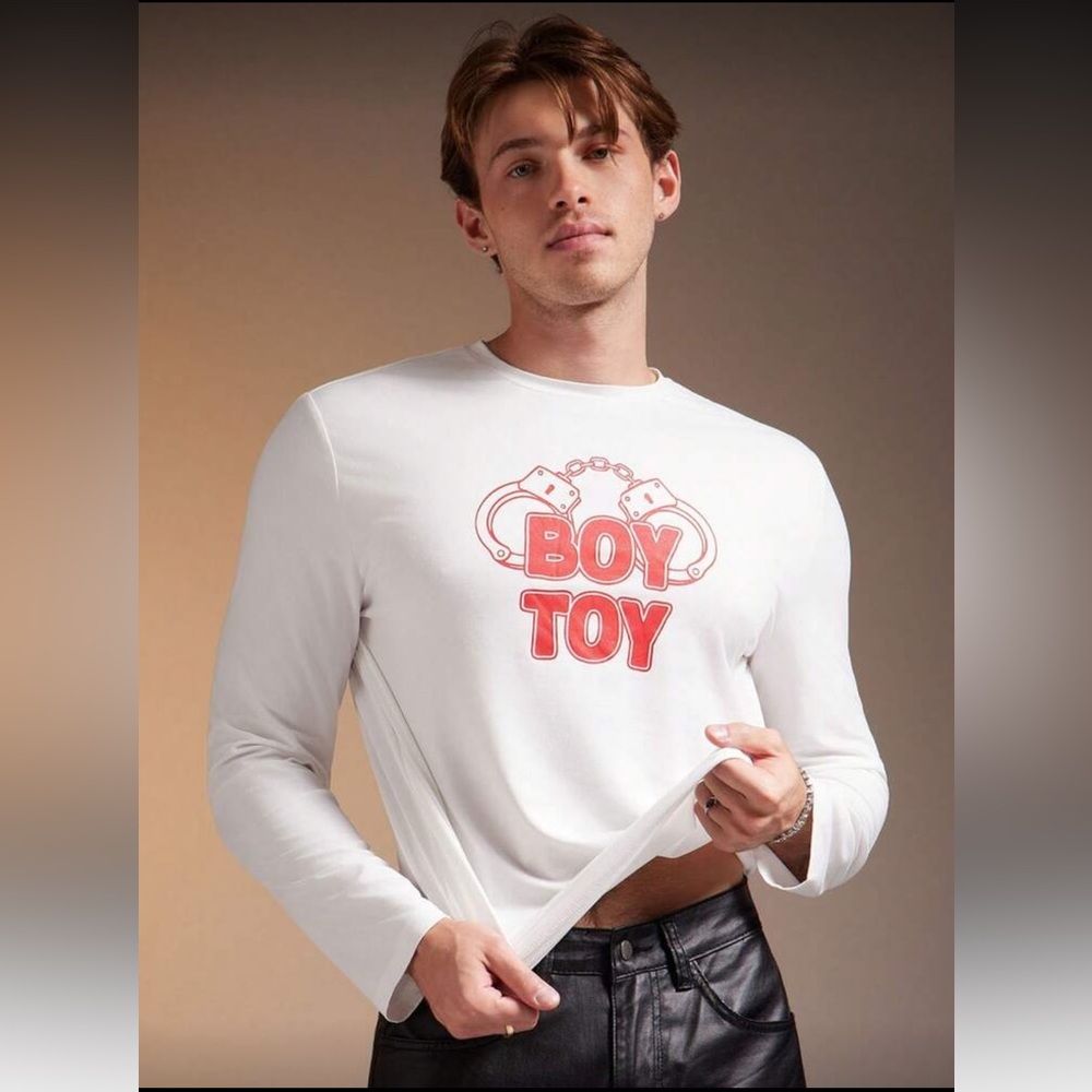 SHEIN Boy Toy handcuff Graphic Long Sleeve Tee gay queer LGBT medium Large NEW